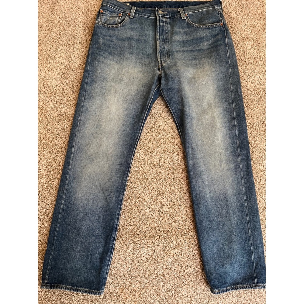 Levi's Mens Jeans 38x32 Blue 501 '54 Premium Straight Leg Distressed Button Fly